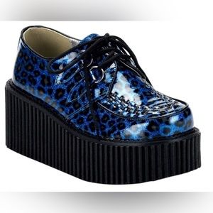 Demonia blue cheetah creeper platform lace up shoes size women’s 8 new